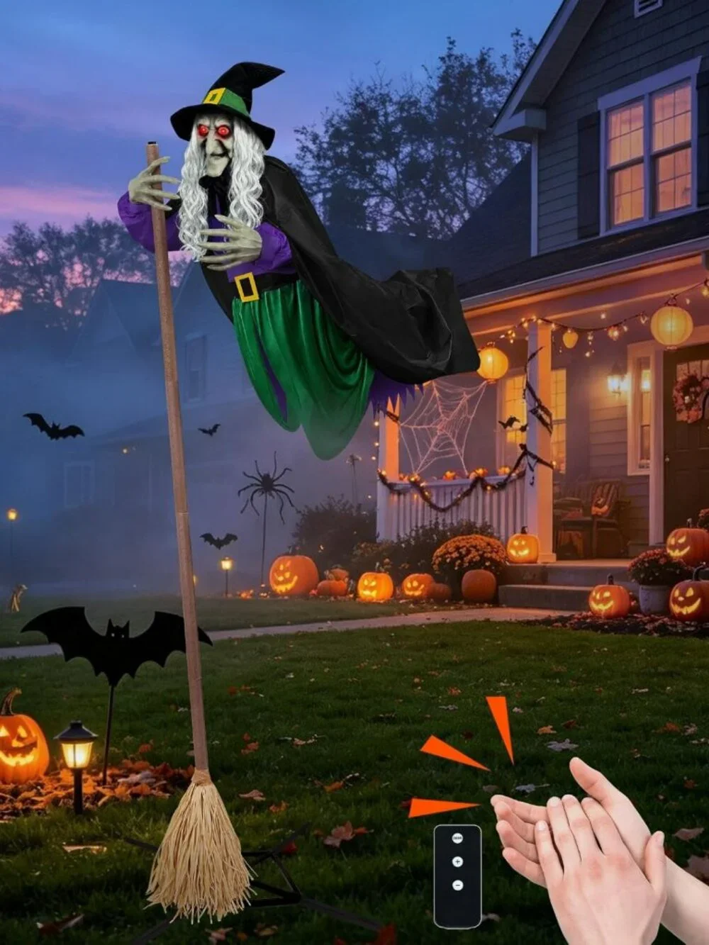 11.5 Ft Flying Witch Animatronic - Spooky Outdoor Halloween Decorations
